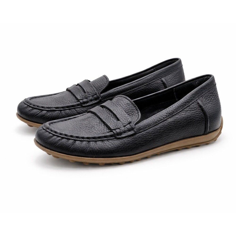 VIONIC MARCY Leather Supportive Moccasin Loafer Flat Slip-On Black Size 6